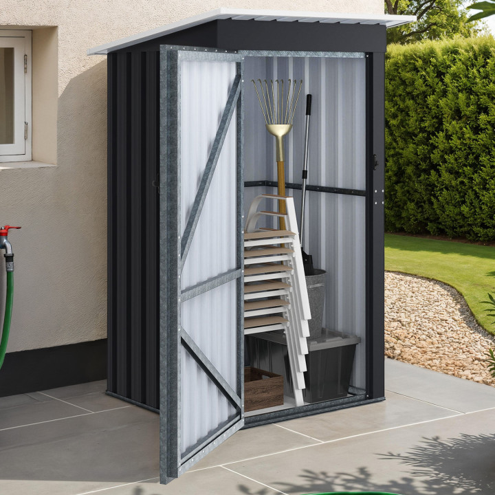 Abri de jardin gris en acier galvanisé 90 x 85 x 160 cm avec toit incliné 1 porte