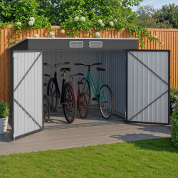 Afsluitbare antracietgrijze metalen fietsoverkapping met verankeringsset voor 4 fietsen | IdMarket