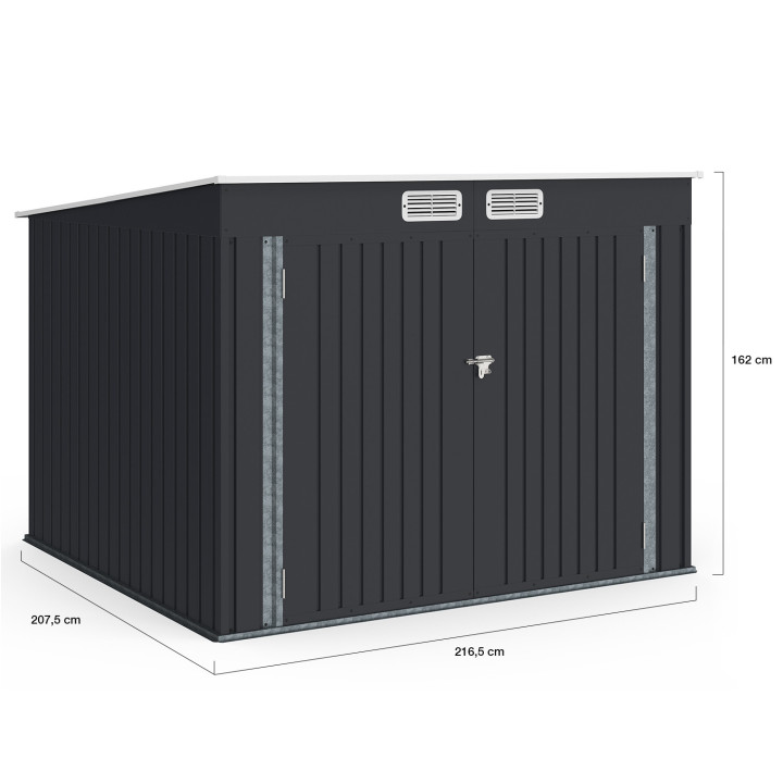 Afsluitbare antracietgrijze metalen fietsoverkapping met verankeringsset voor 4 fietsen