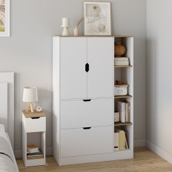 Mueble de almacenaje L. 80 cm con puertas y cajones blancos y de madera - NOUK | IdMarket