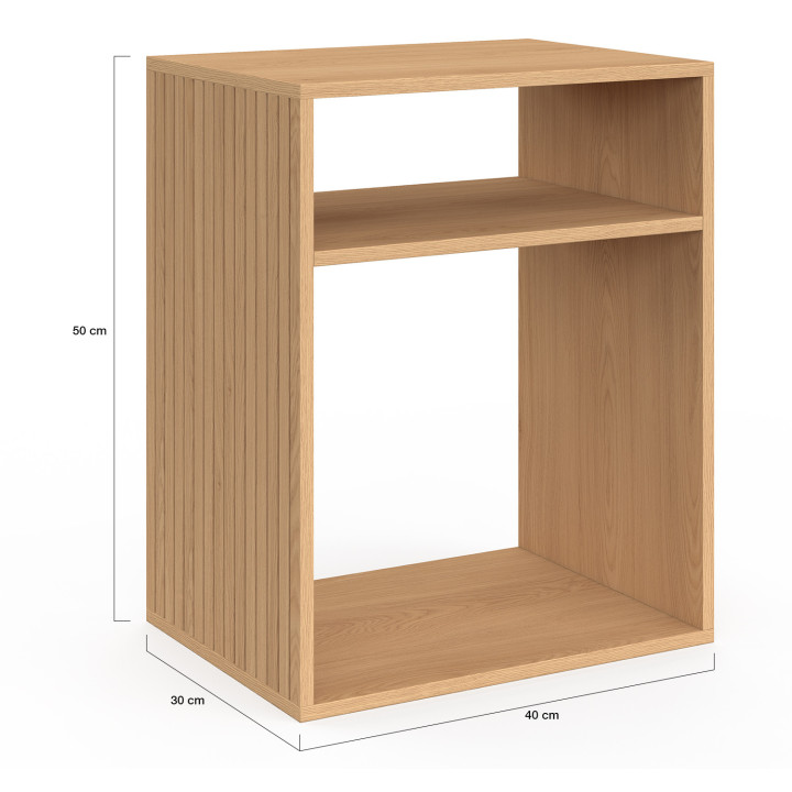 Juego de 2 mesillas de noche con almacenaje abierto efecto madera y listones - NORA | IdMarket