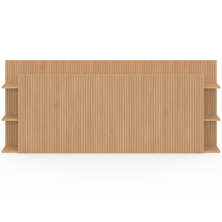 Kopfteil auf Fuß JULIETTE für Bett 140 und 160 cm mit Stauraum Latteneffekt Holzleisten