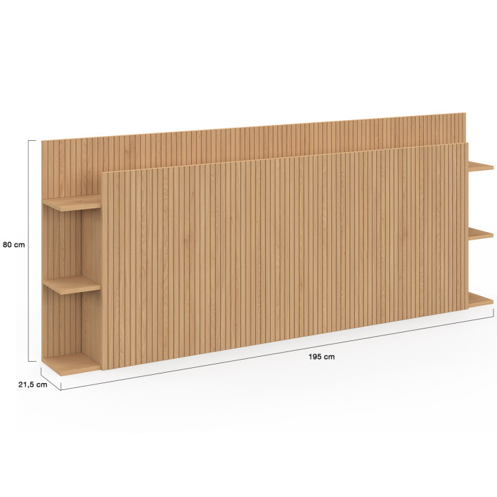 Tête de lit sur pied JULIETTE pour lit 140 et 160 cm avec rangements effet lattes tasseau bois