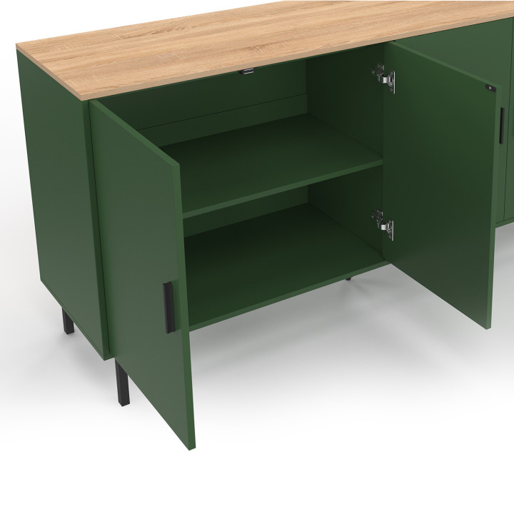 Anrichte 160 cm 4 Türen khakigrün und Holzplatte - KELIA | IdMarket