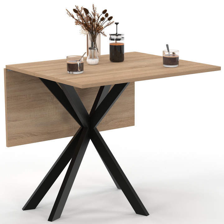 Consolle pieghevole per 2-4 persone ALIX con gambe in legno e ragno nero 103 x 76 cm
