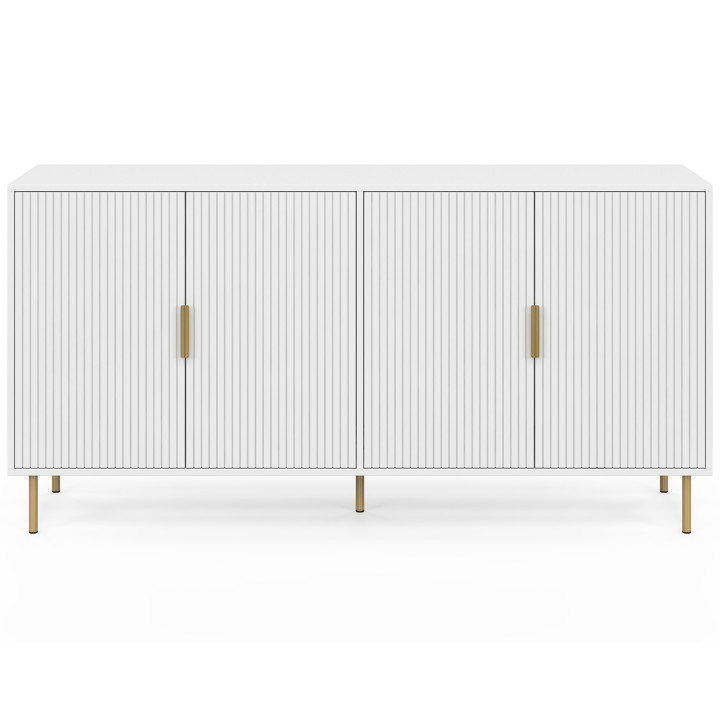Sideboard 160 cm MARCEL 4 Türen weiß Latteneffekt und goldene Beschläge