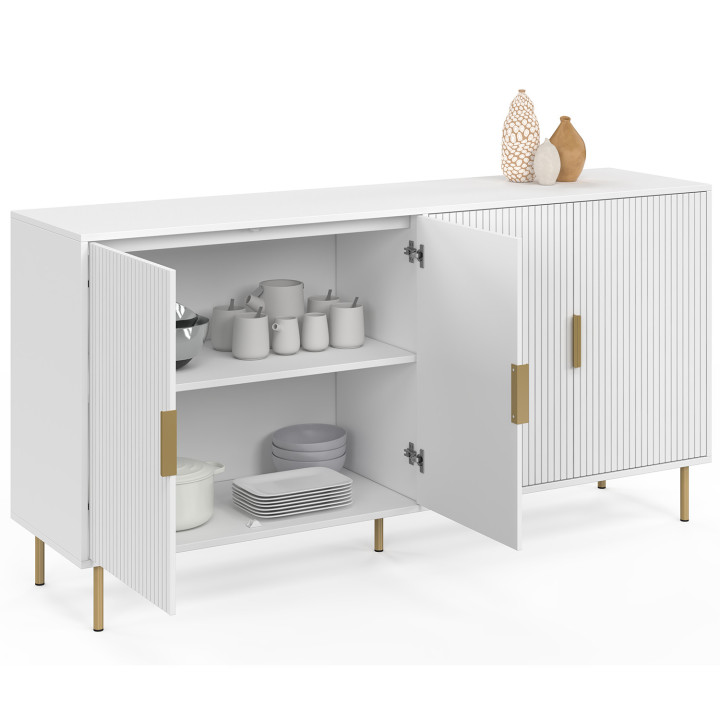 Credenza MARCEL 160 cm, 4 ante bianche con effetto dogato e finitura oro