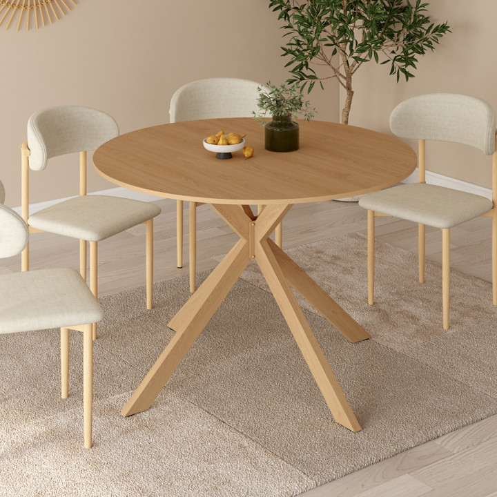 ALIX Tavolo da pranzo rotondo allungabile per 4-8 persone con gamba a ragno effetto faggio 110-150 cm