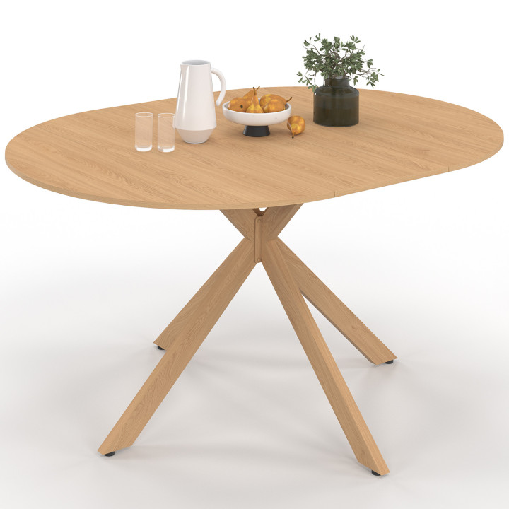 ALIX Mesa de comedor redonda extensible para 4-8 personas con pata de araña efecto madera de haya 110-150 cm