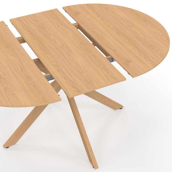 Table à manger extensible ronde ALIX 4-8 personnes pied araignée bois effet hêtre 110-150 cm