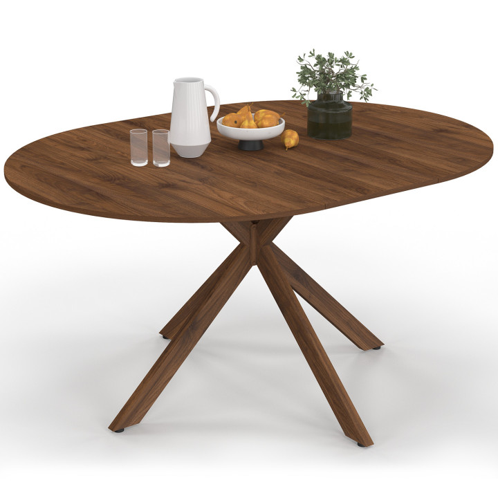 ALIX mesa de comedor redonda extensible 4-8 personas nogal pata de araña 110-150 cm