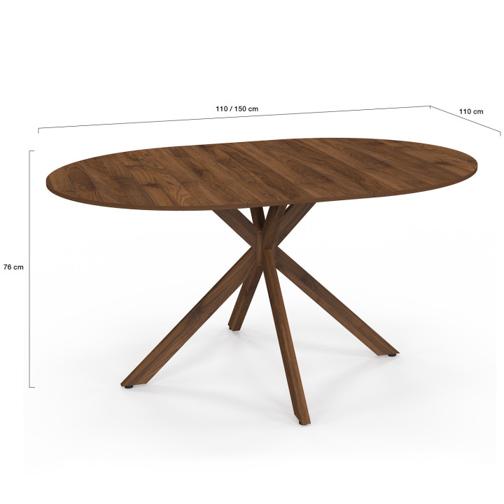 ALIX tavolo da pranzo rotondo allungabile 4-8 persone noce gamba a ragno 110-150 cm