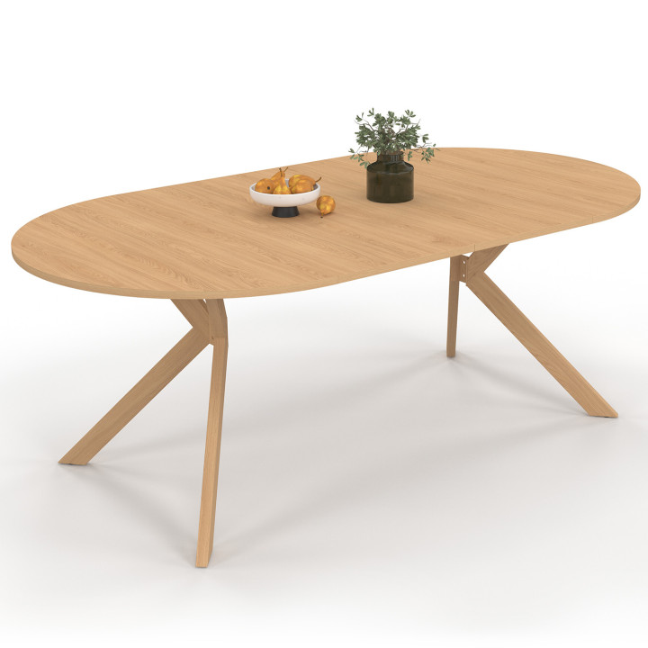 ALIX Mesa de comedor redonda extensible para 4-10 personas con pata de araña efecto madera de haya 110-200 cm
