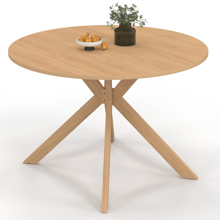 ALIX Mesa de comedor redonda extensible para 4-10 personas con pata de araña efecto madera de haya 110-200 cm
