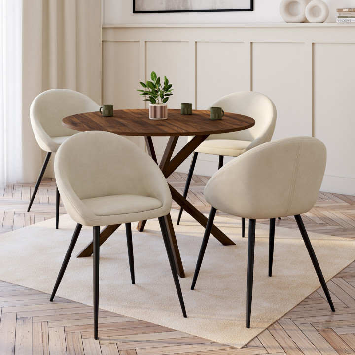 Lot de 4 chaises NAYA en velours crème pour salle à manger