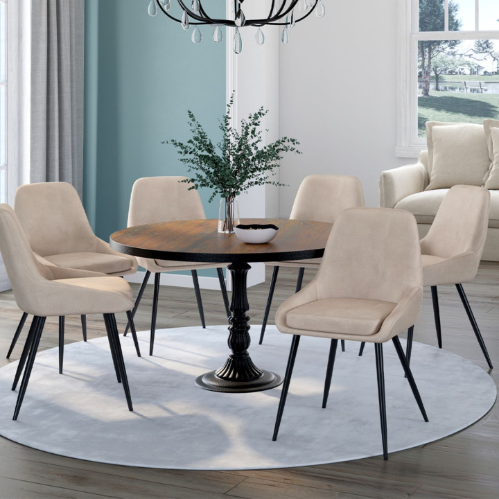 Set van 6 THALYA taupe fluwelen stoelen met armleuningen