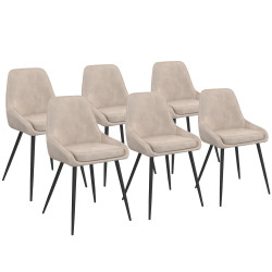 Lot de 6 chaises THALYA en velours taupe avec accoudoirs