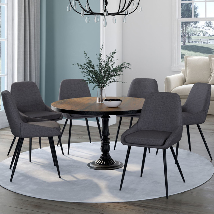 Set di 6 sedie in tessuto grigio THALYA con braccioli