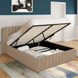 Doppelkastenbett mit Kopfteil und Lattenrost 140 x 190 cm Velours taupe - ALBA | IdMarket