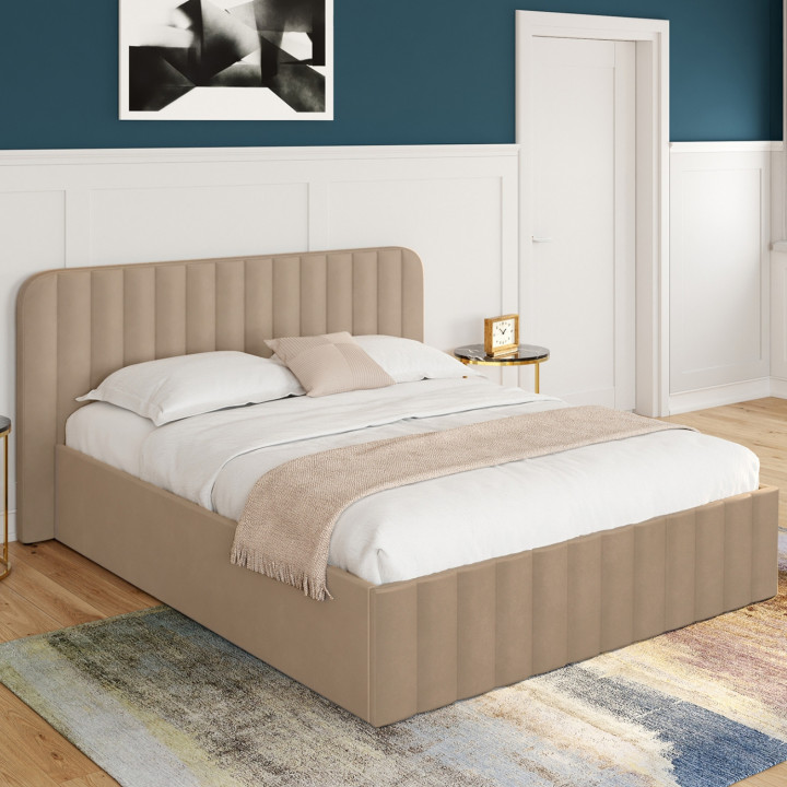 Doppelkastenbett ALBA mit Kopfteil und Lattenrost 140 x 190 cm Velours Taupe