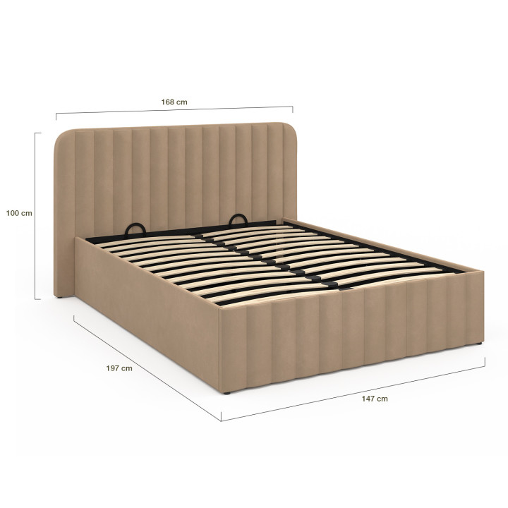 Cama de matrimonio ALBA con cabecero y somier de terciopelo topo de 140 x 190 cm