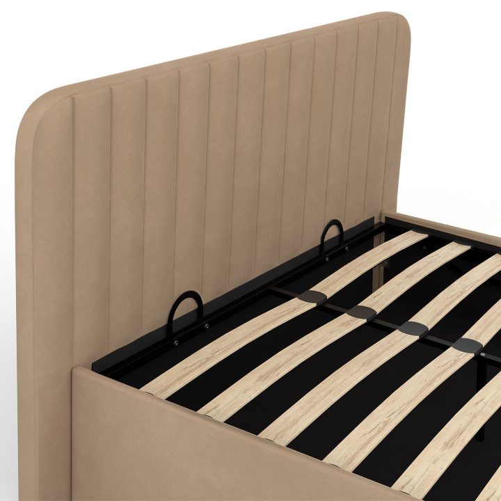 Lit coffre double ALBA avec tête de lit et sommier 140 x 190 cm velours taupe