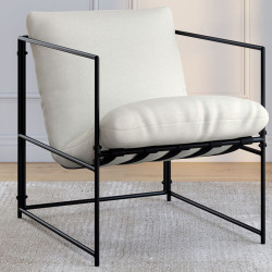 Sillón tapizado con estructura de metal y cojín blanco - ULYSSE | IdMarket
