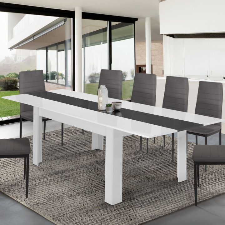 Table à manger extensible rectangle GEORGIA 6-10 personnes blanche et grise 140-220 x 90 cm