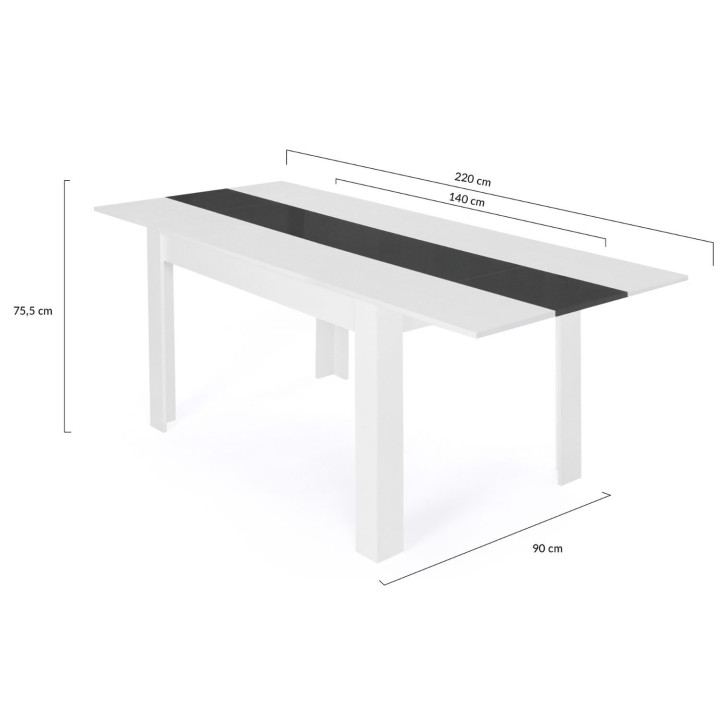 Table à manger extensible rectangle GEORGIA 6-10 personnes blanche et grise 140-220 x 90 cm