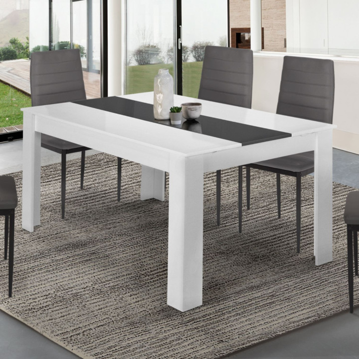 Table à manger extensible rectangle GEORGIA 6-10 personnes blanche et grise 140-220 x 90 cm