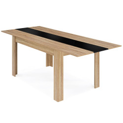 Uitschuifbare eetkamertafel, 6-10 pers., 140-220 cm, imitatiebeuken en zwart - GEORGIA | ID Market