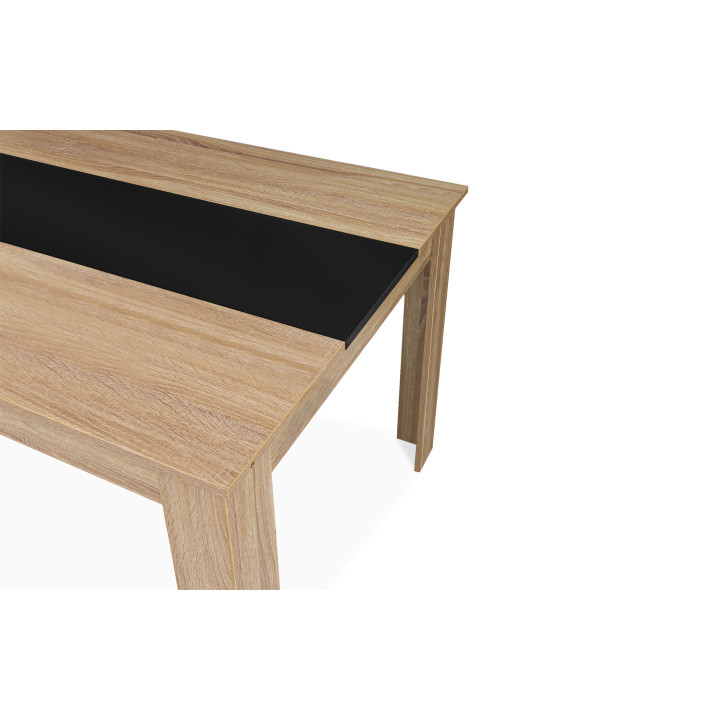 Table à manger extensible rectangle GEORGIA 6-10 personnes imitation hêtre et noire 140-220 x 90 cm