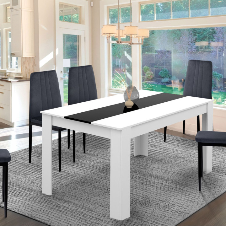 Table à manger extensible rectangle GEORGIA 6-10 personnes blanche et noire 140-220 x 90 cm