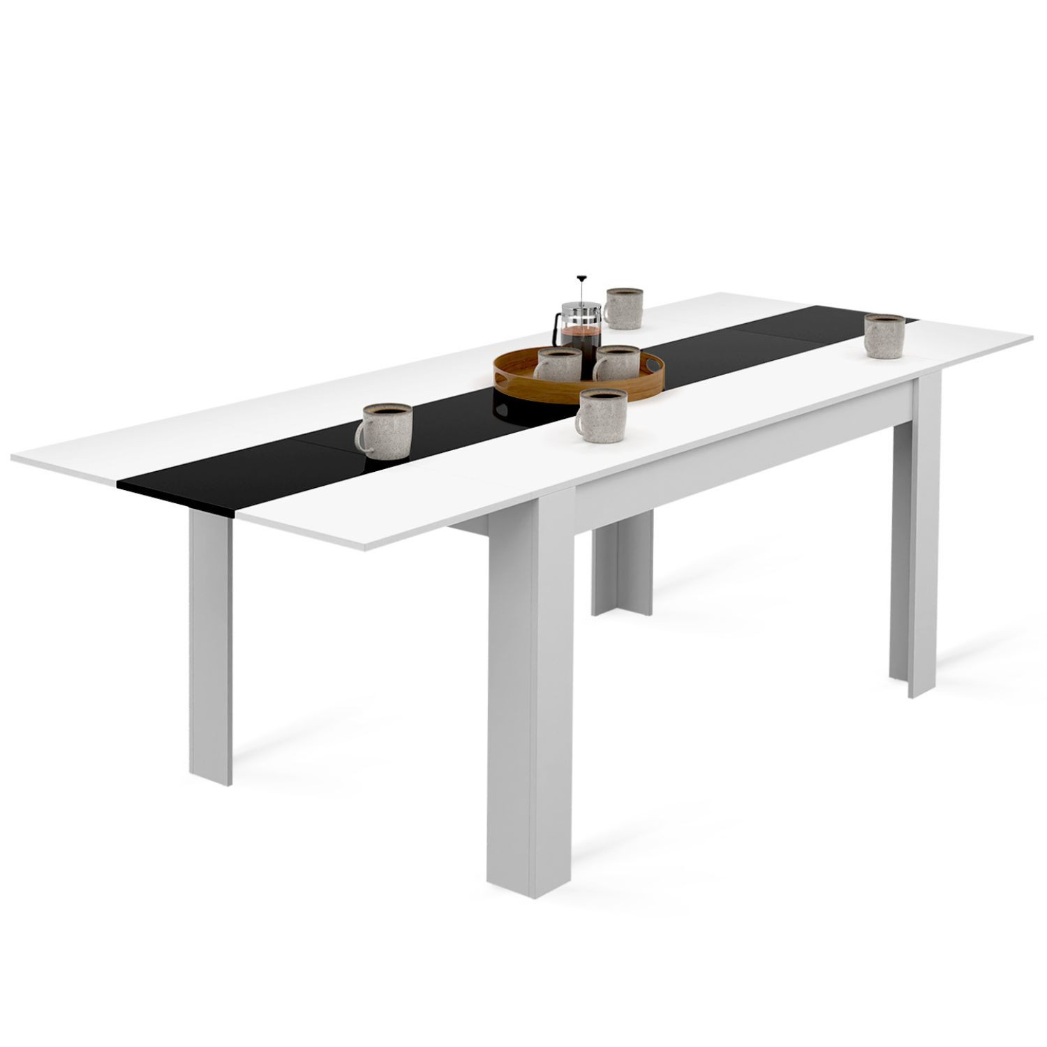 Table à manger extensible rectangle blanche et noire 6-10 personnes 140-220 cm