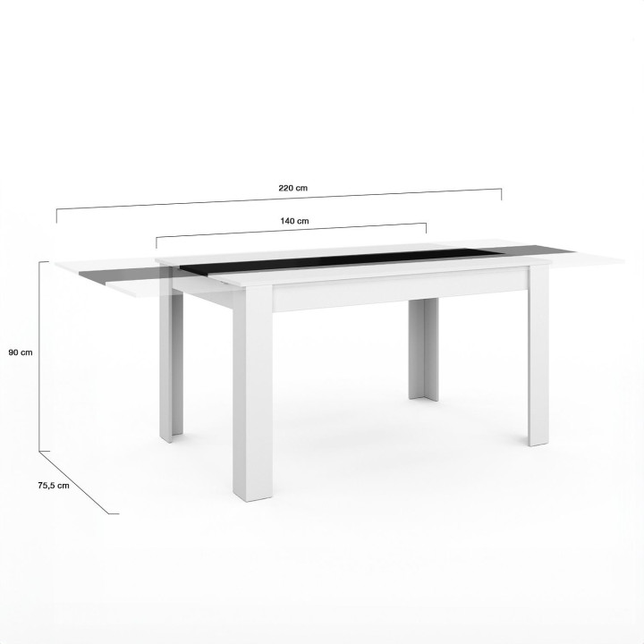 Mesa de comedor rectangular extensible 6-10 personas blanco y negro 140-220cm - GEORGIA | ID Market