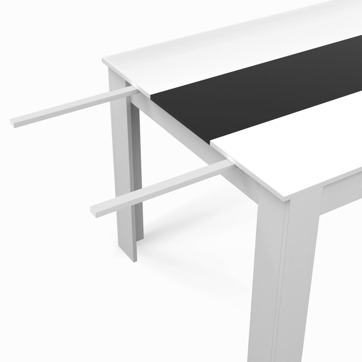 Table à manger extensible rectangle GEORGIA 6-10 personnes blanche et noire 140-220 x 90 cm