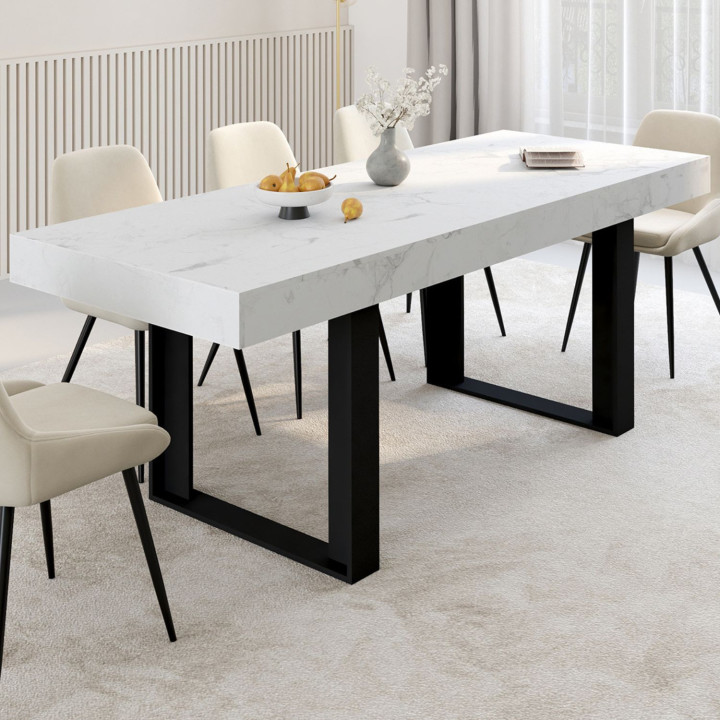 Mesa de comedor rectangular extensible para 6-10 personas en mármol y negro - PHOENIX | ID Market