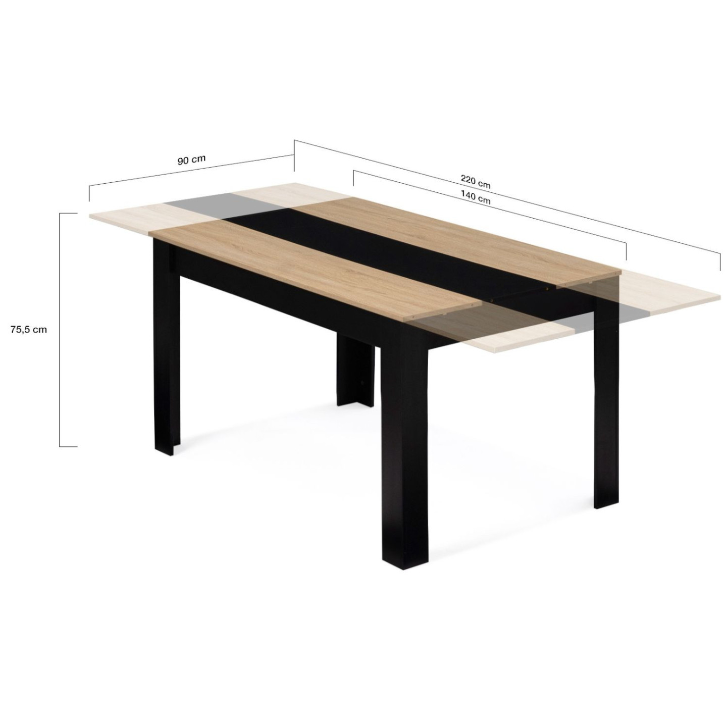 Stella Trading Lucas Dining Table, Extendable, Oak Look Artisan Black