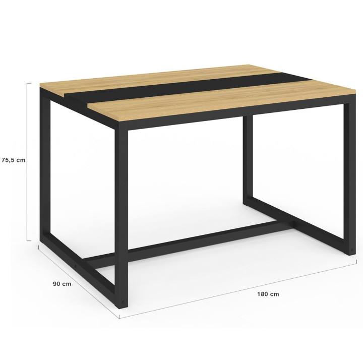 Table à manger rectangle DOVER 6 personnes bande centrale noire design industriel 120 cm