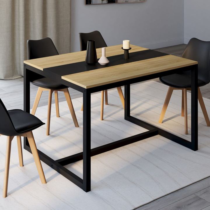 Table à manger rectangle DOVER 6 personnes bande centrale noire design industriel 120 cm
