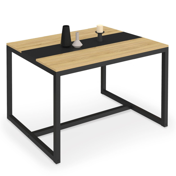 Table à manger rectangle DOVER 6 personnes bande centrale noire design industriel 120 cm
