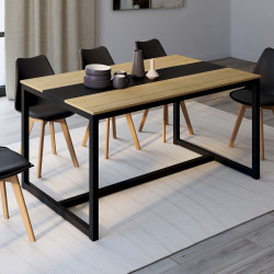 Industriële eettafel voor 8 personen, zwarte band - DOVER | ID Market