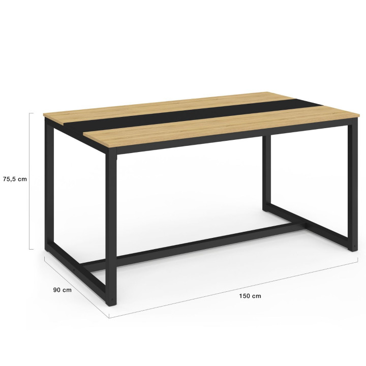 Industriële eettafel voor 8 personen, zwarte band - DOVER | ID Market