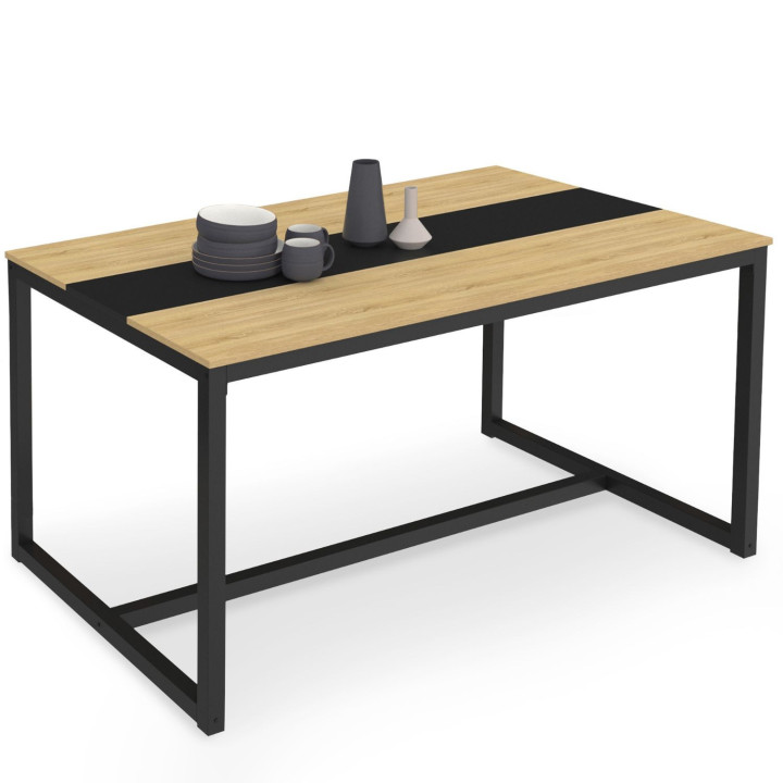 Table à manger rectangle DOVER 8 personnes bande centrale noire design industriel 150 cm