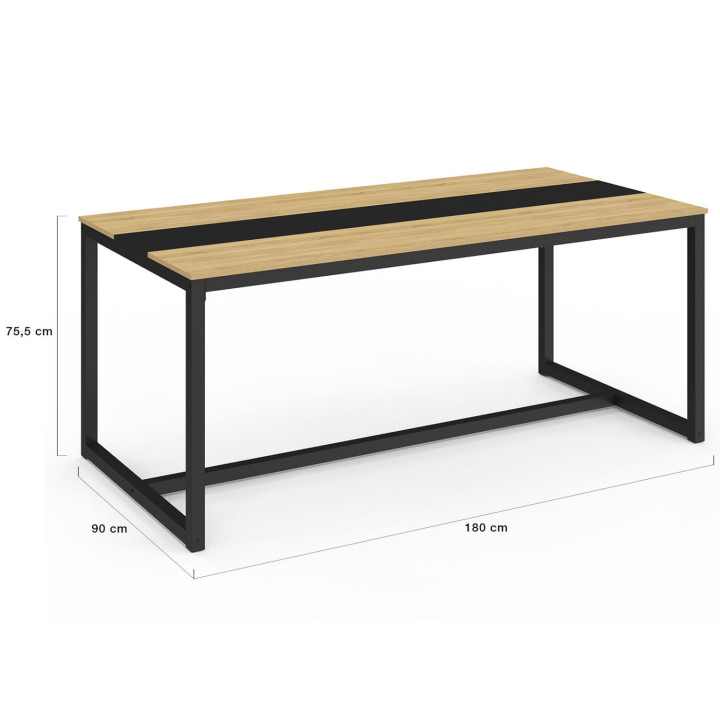 Table à manger rectangle DOVER 8 personnes bande centrale noire design industriel 180 cm