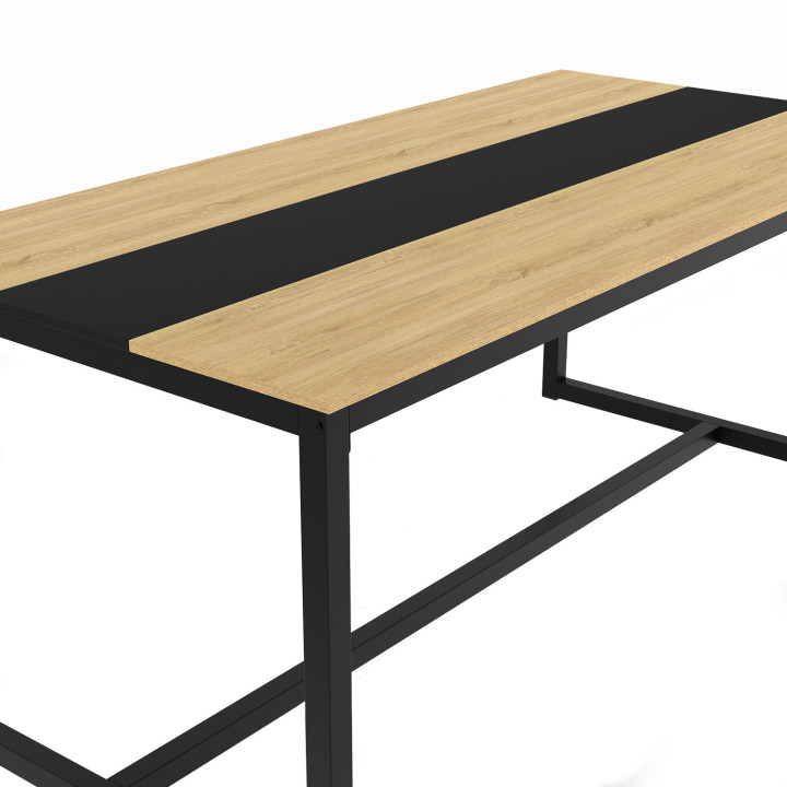 Table à manger rectangle DOVER 8 personnes bande centrale noire design industriel 180 cm