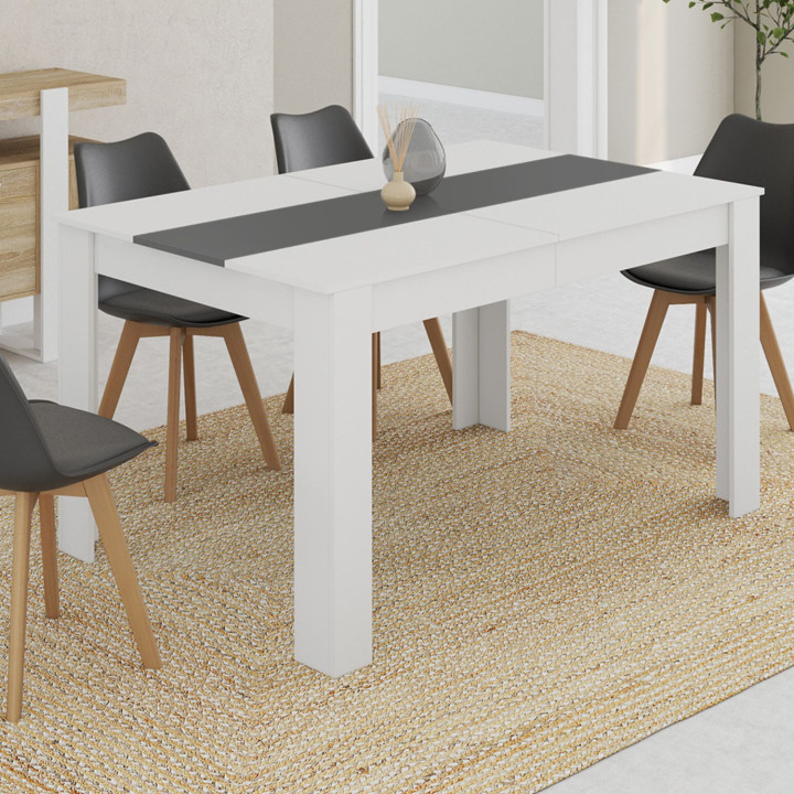 Table à manger rectangle GEORGIA 6 personnes blanche et grise 140 x 90 cm
