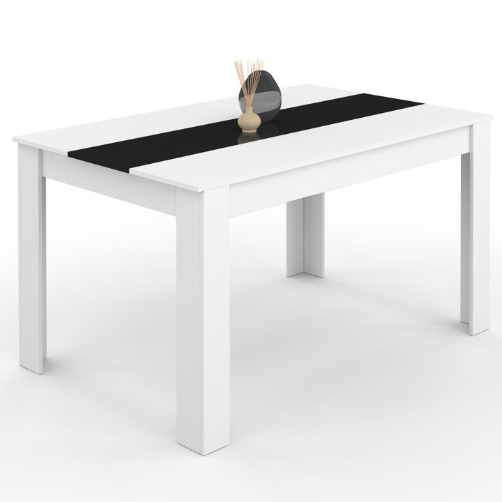 Table à manger rectangle GEORGIA 6 personnes blanche et noire 140 x 90 cm