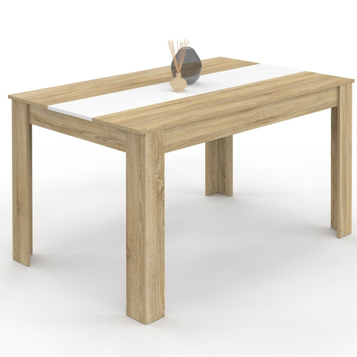 Mesa de comedor barata 140 cm imitación haya y blanco - GEORGIA | ID Market