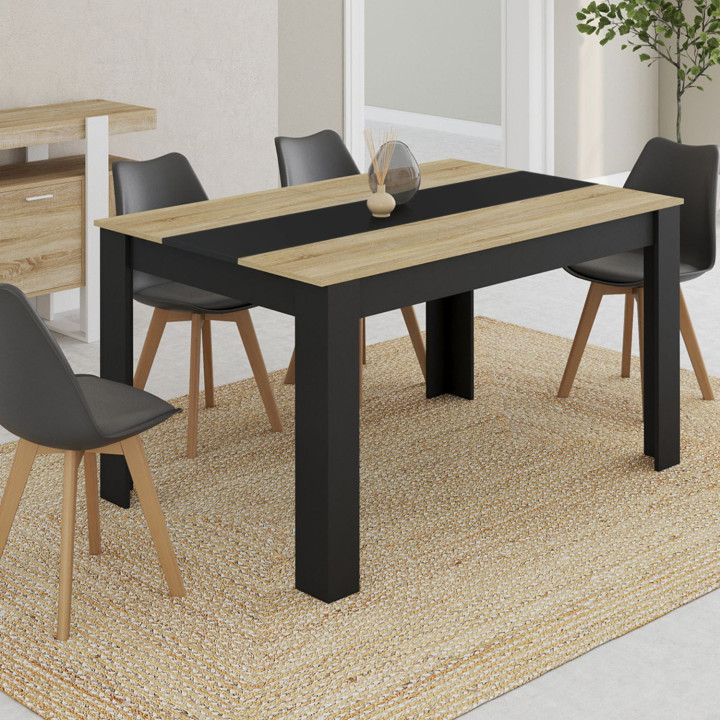 Mesa de comedor para 6 personas en negro y imitación de haya - GEORGIA | ID Market